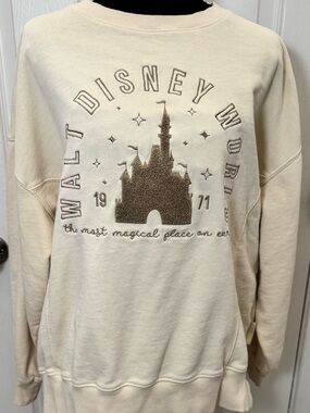 Disney Cream Crewneck with Glitter Castle Graphic